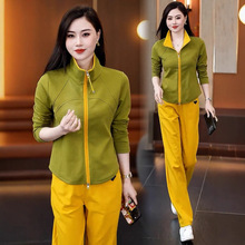 休闲运动服套装女2025春季新款洋气显瘦撞色立领开衫阔腿裤两件套
