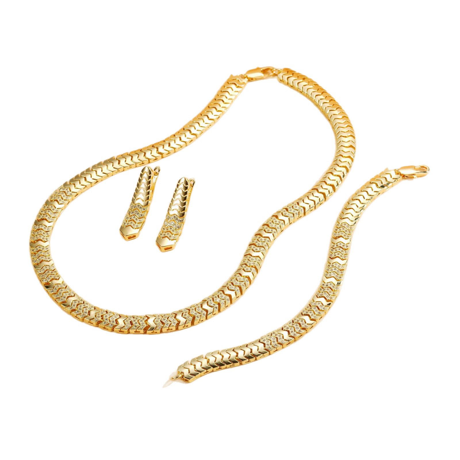 Joyería de textura europea y americana de alta calidad conjunto de collar de clavícula pulida collar de pulsera simple aretes anillo conjunto de cuatro piezas