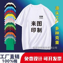 圆领广告衫纯棉T恤定制印logo印字工作服班团体服儿童短袖文化衫