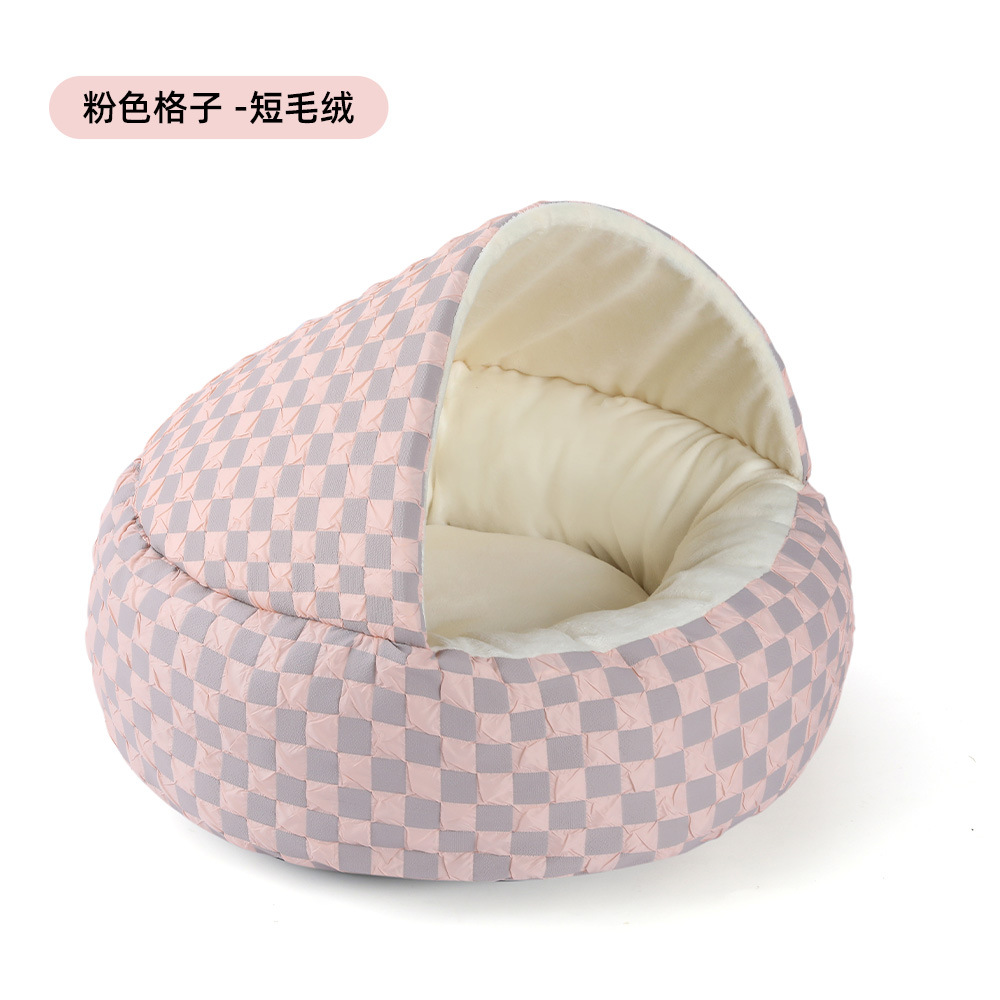 Cálido invierno nido para mascotas concha nido para gatos semicerrado nido de algodón de felpa engrosado caseta para perros semicerrada cama para perros