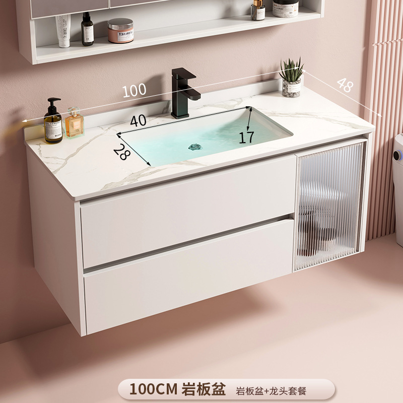 Gabinete de baño de placa de roca de aluminio de espacio moderno con gabinete de espejo inteligente combinación de gabinete de lavabo de baño