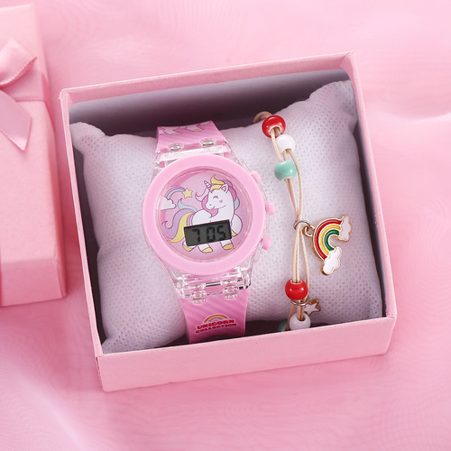 New Children's Glow-in-the-Dark Unicorn Silicone Electronic Watch with Strap (2pcs/set)