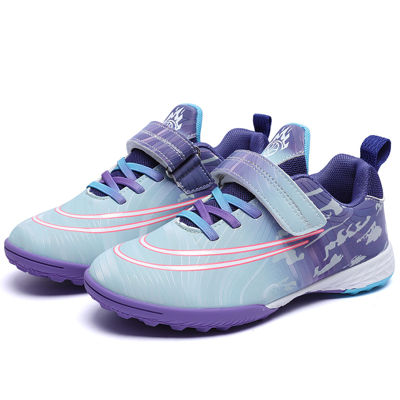 Zapatos de fútbol infantiles transfronterizos para niños niñas velcro para estudiantes de primaria y secundaria en interiores zapatos de entrenamiento deportivo de piso plano