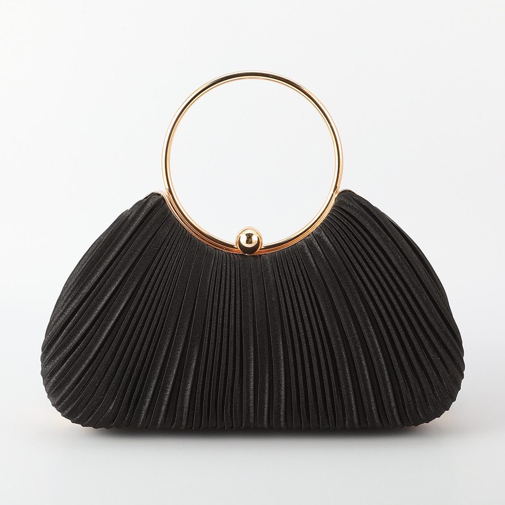 2025 New Arrival Cross-Border Hot Sale Circular Pleated Evening Bag Women's Banquet Party Dress Qipao Chain Small Handbag - Thumbnail 3