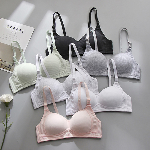 Gattoni Cotton Girls' Underwear Wire-Free Thin Student High School Bra Simple Glossy Thread Small Bra