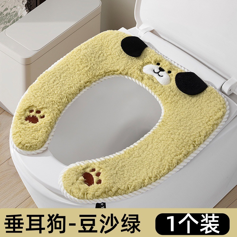 韩式黑耳狗卡通马桶垫加厚粘贴式通用马桶套防水坐便垫简约坐便套|undefined