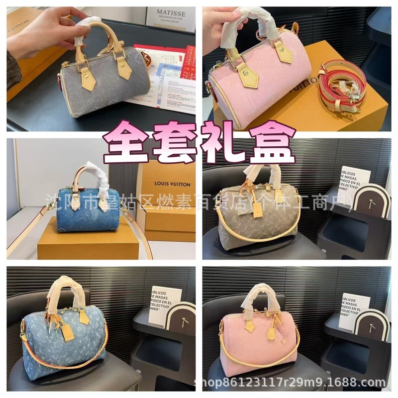 デニムデニム刺繍ミニピローバッグピンクポータブルクロスボディバッグミニ携帯電話バッグ新バージョンボストンバッグ女性用|undefined
