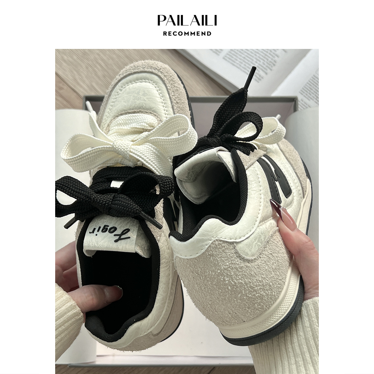 Primavera de 2025 nuevos zapatos de entrenamiento de 4cm de altura de tacones de pieza de cuero esmerilado nicho de zapatos deportivos casuales de color combinado Agan