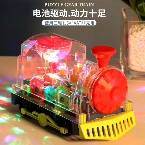 Cross-border new product electric toy gear locomotive children's toy car music flash electric toy wholesale