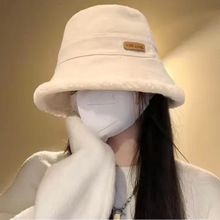 羊羔绒双面可戴渔夫帽子女冬季百搭显脸小水桶帽加绒加厚保暖盆帽