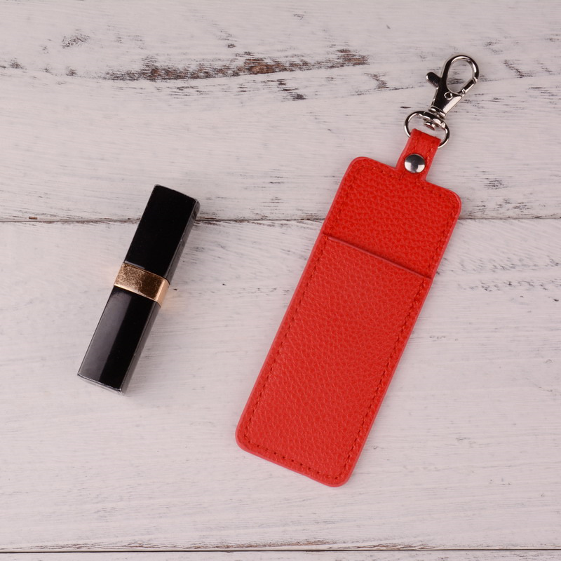 Stylish PU leather lipstick pouch, portable keychain, single lipstick protective case, simple personal pendant, lip gloss storage