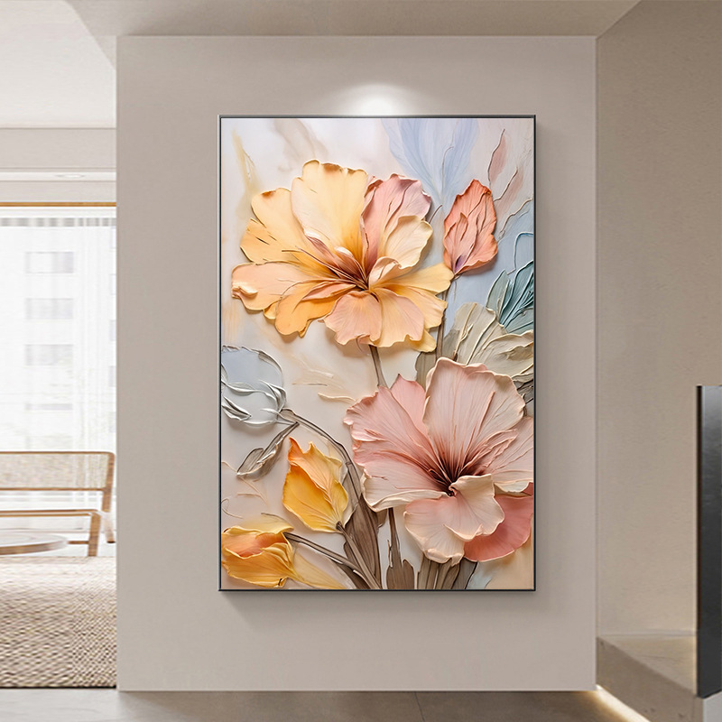 Girasoles de viento crema sala de estar pintura decorativa floral textura sofá fondo pared pintura de piso puerta de entrada mural
