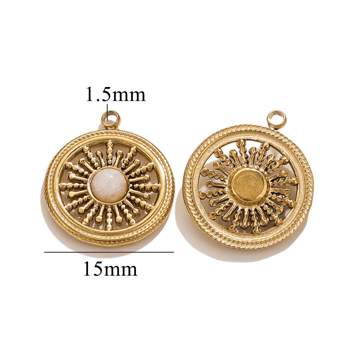 Retro simple de acero inoxidable piedra natural turquesa colgante circular con collar pendientes DIY colgante transfronterizo