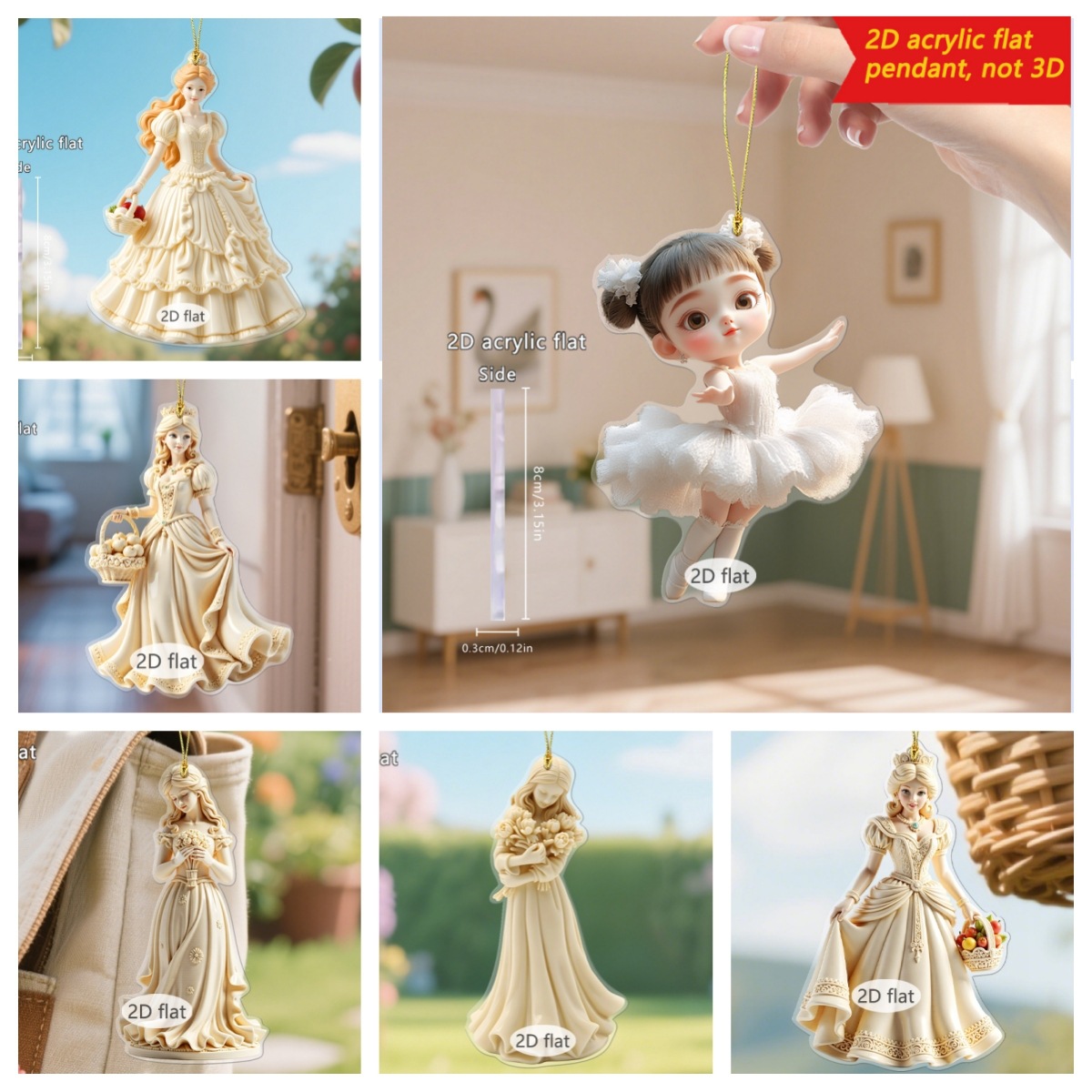 Cuento transfronterizo de hadas princesa blanca ballet serie acrílico 2D llavero mochila colgante adorno adorno