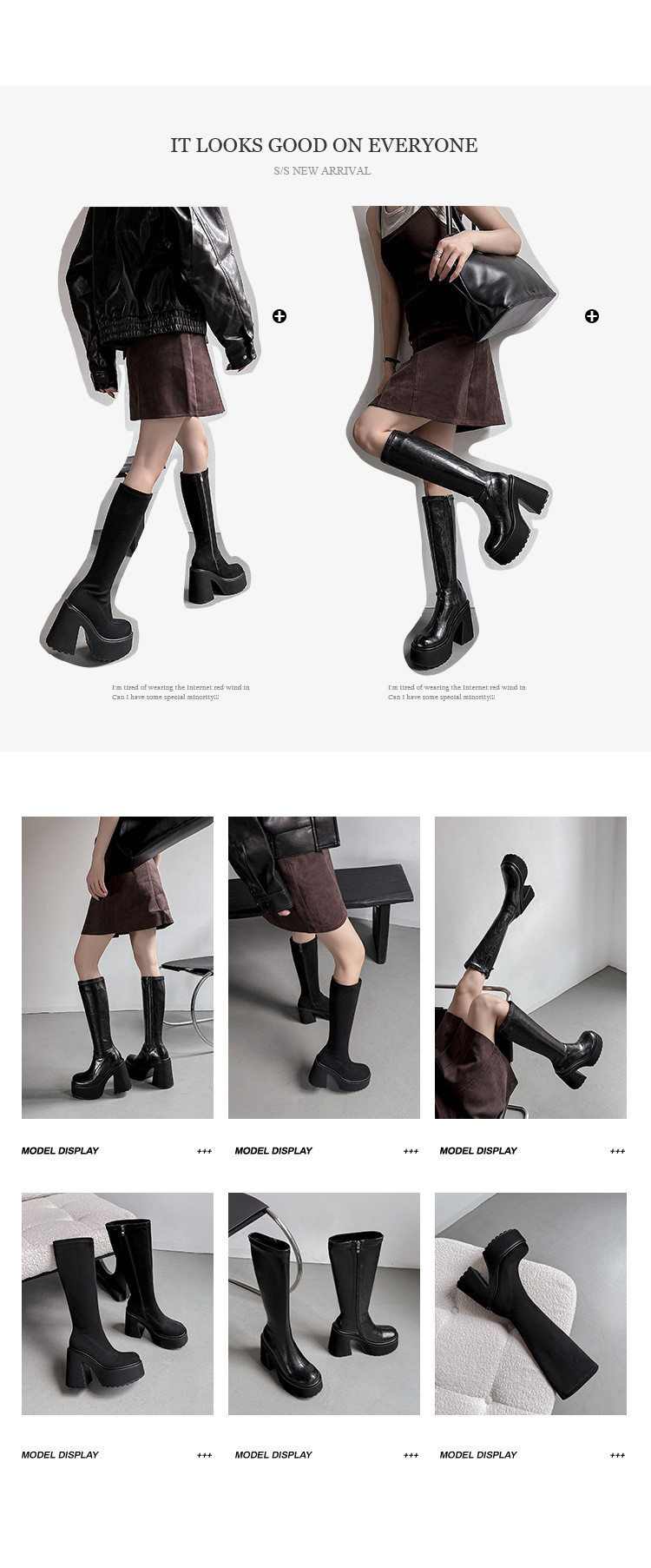 Boot nữ cổ cao ôm chân siêu cao gót đế dày mùa thu đông — Lớp lót da lộn, Lớp lót bằng da chi tiết 3