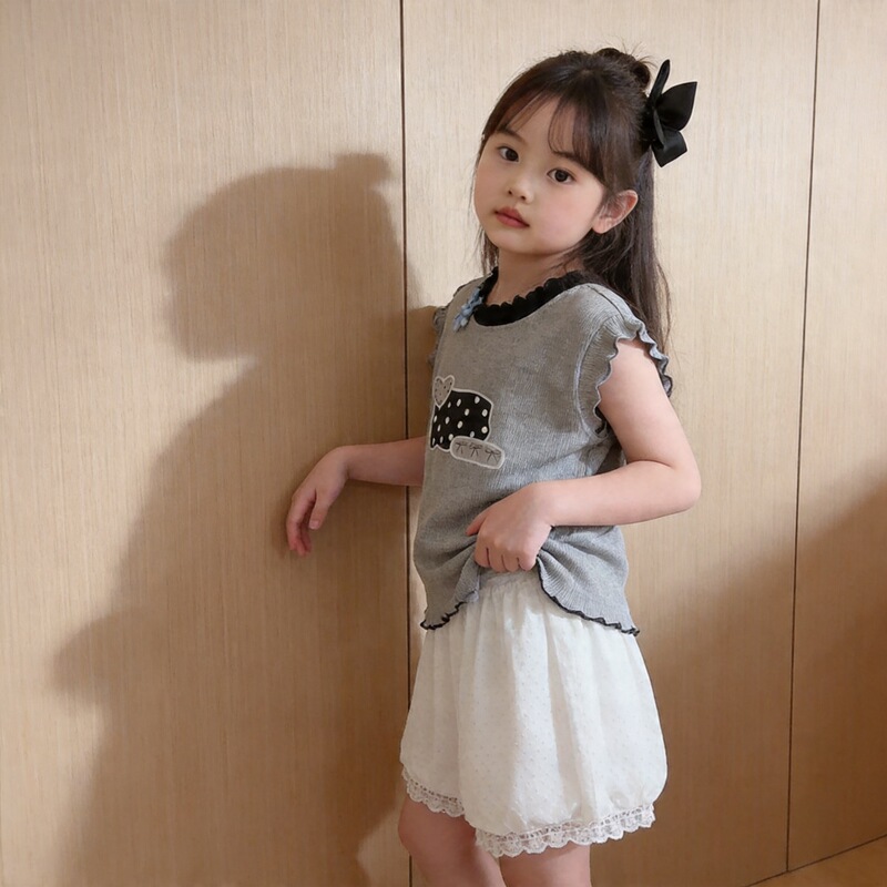 [parent-child] 2025 summer new honey bud sleeve girls simple three-dimensional T-shirt pants wholesale