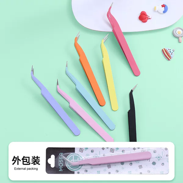 Stainless Steel Pointed Color 113mm Hand Account False Eyelash Tweezers Tape DIY Sticker Hand Account Straight Head Elbow Tweezers