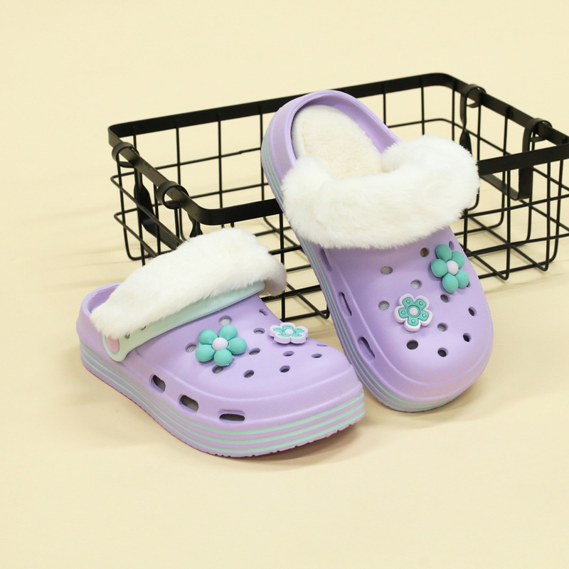 Croc Shoes, Cute and Removable Cross-Border Girls' Cotton Slippers, Women's Cotton Plush Slippers, Women's Foot-Covering Home Warm Ladies Croc Shoes, Cute and Removable Cross-Border Girls' Cotton Slippers, Women's Cotton Plush Slippers, Women's Foot-Covering Home Warm Ladies