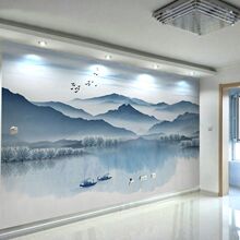 3d新中式水墨画山水电视背景墙壁纸客厅沙发装饰壁画茶室酒店墙布