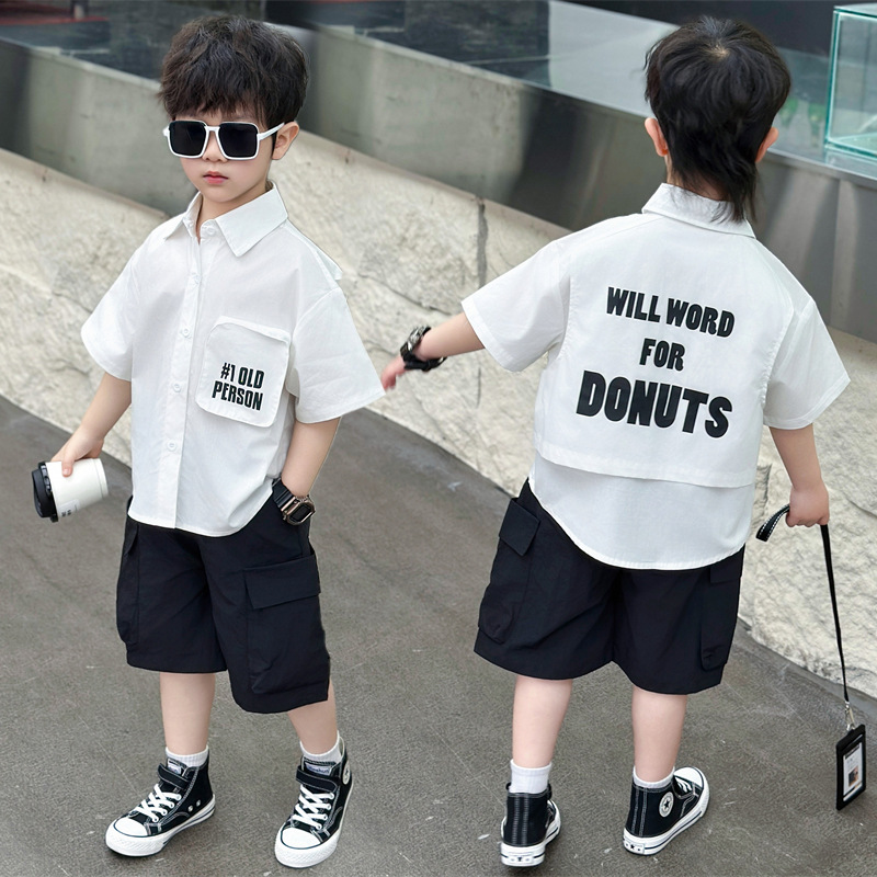 7123 traje de niño verano para niños estilo universitario de verano uniforme escolar chico guapo camisa de manga corta traje estudiante de moda