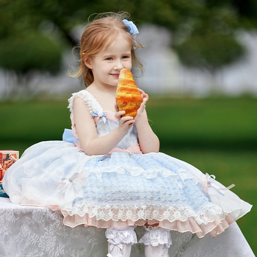 Summer 2024 New Children's High-Quality Princess Puff Dress for Girls, Lolita Style Backless Strap Dress