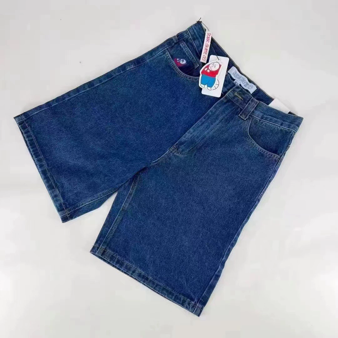 Джинсовые шорты ретро, loose fit, стирка черный/синий, разные размеры (2–XXL)