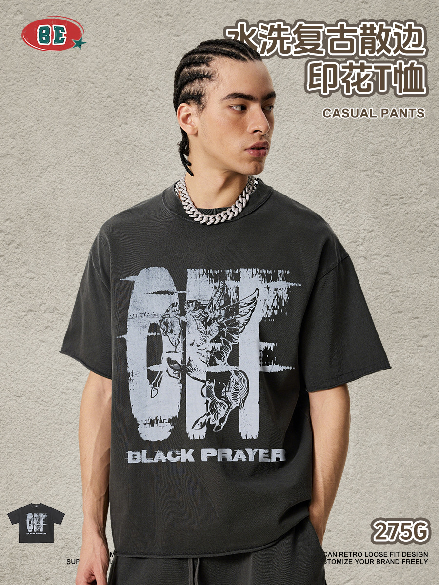 Be Hombres| 2025 verano Europa y América marca de moda impresión callejera de cuello redondo camiseta de manga corta camiseta casual suelta chaqueta hombre