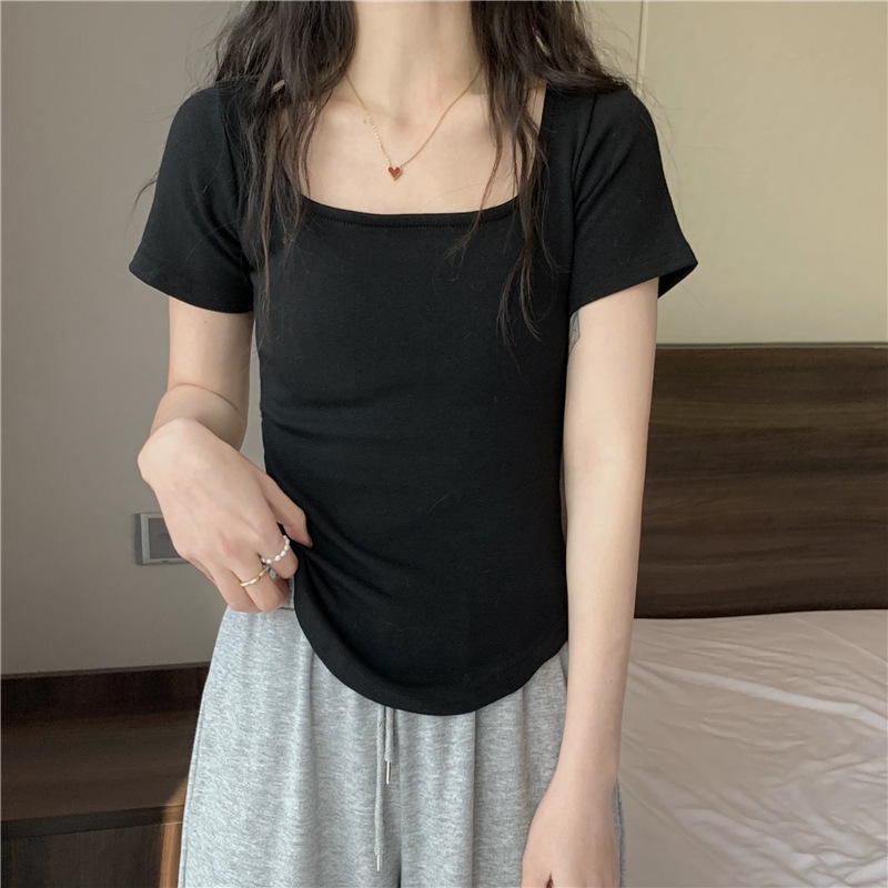 175g Weight Short Sleeve Sleeve Length Polyester Fabric Type Short Top Length T-shirt Tops Type Casual, Daily Occasion Square Neck Neckline Slim Fit Type Solid Color Pattern Spring, Autumn Season Women's Gender Casual, Simple Style Style Wholesale Women's Casual Simple Style Solid Color Short Sleeve T-Shirts 18