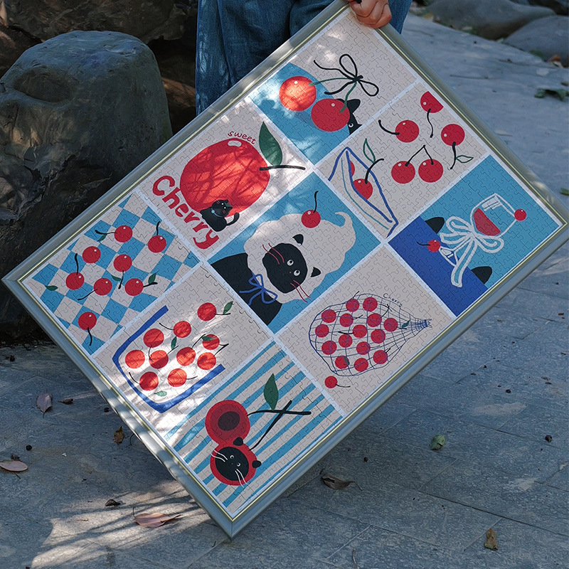 KORS Puzzle Cherry Cat Matcha Cat 1000 Piece No Partition No Letter Difficulty Educational Decompression Toy