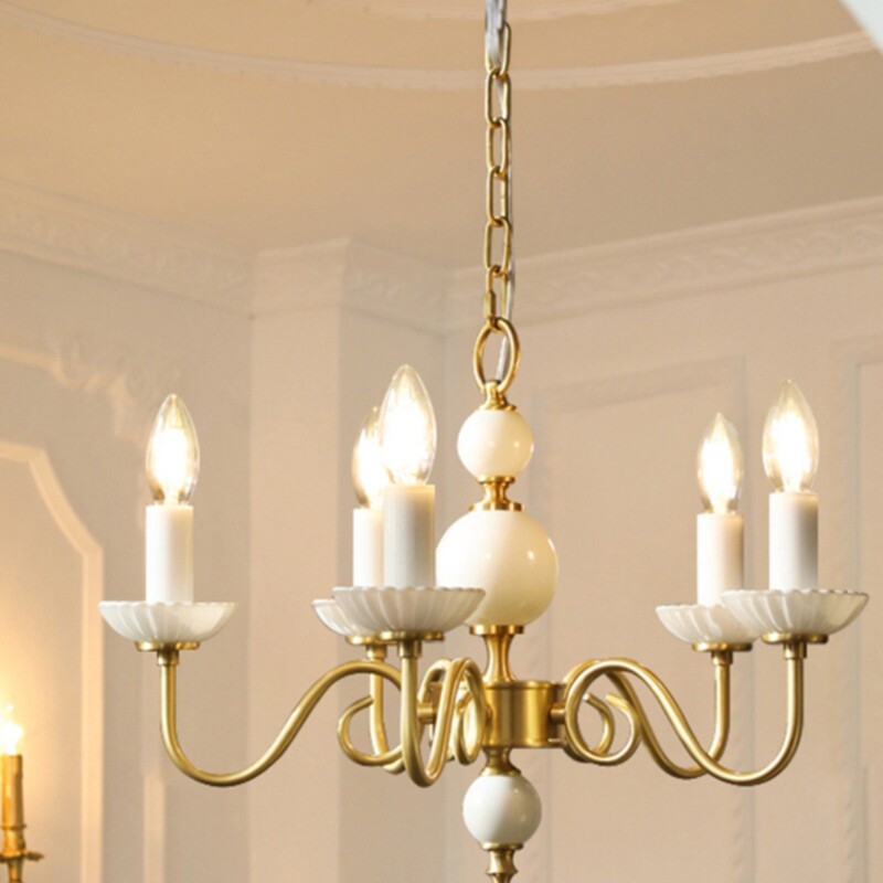 Vintage French-Style Bedroom and Dining Room 3-Head Milk White Glass Chandelier American European Style Cloakroom Mid-Century All-Copper
