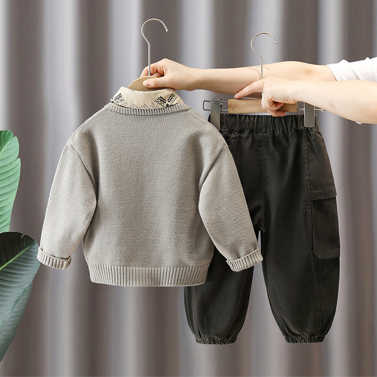 6231 Cardigan infantil 2025 primavera y otoño nuevo estilo de moda camisa de flores para niños suéter de otoño de tres piezas