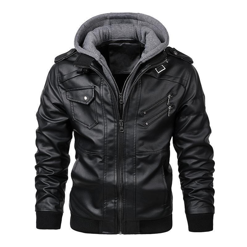 wish Leather Jacket Men's Slim Fit Zipper PU Jacket Autumn Men's Leather Jacket Coat Black