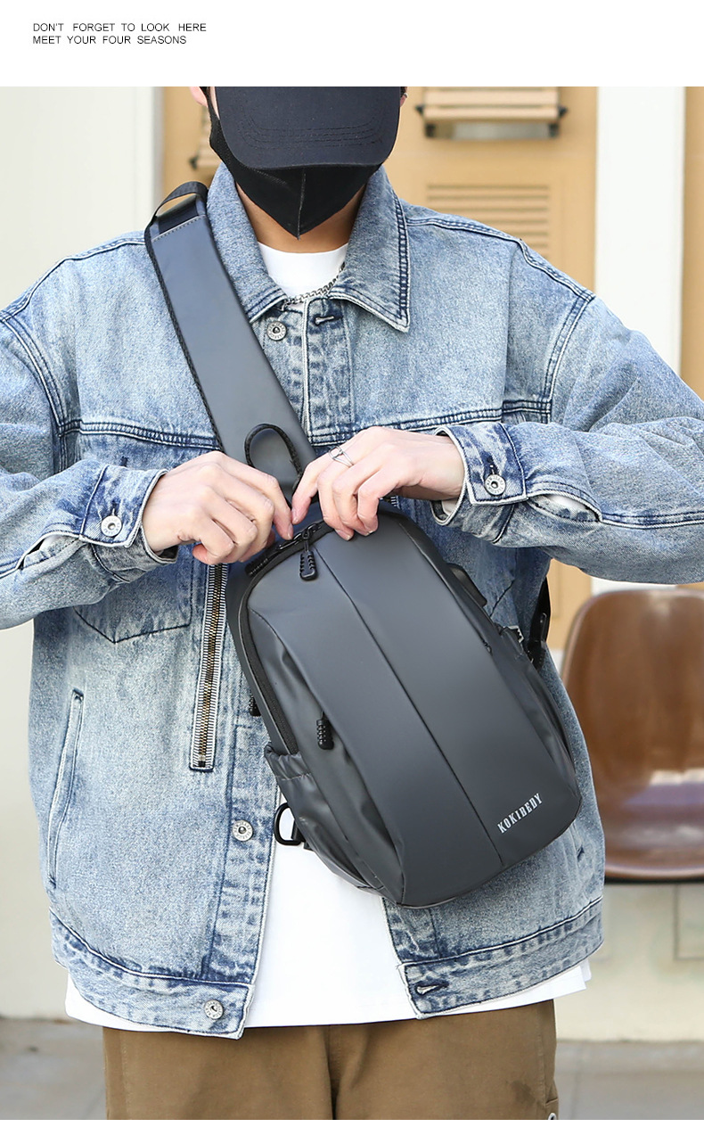 Men's crossbody bag, large-capacity chest bag, single-shoulder backpack, multi-functional men's bag, water-resistant chest bag, small bag, cross-border undefined
