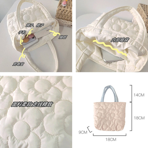 Small fresh flower handbag, literary lunch bag, street mommy bag, quilted embroidered hand bag wholesale