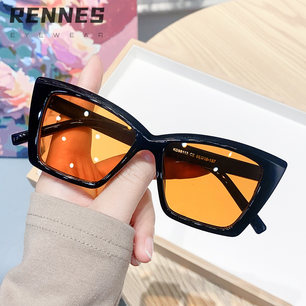 2024 nuevas gafas de sol con sombra de ojo de gato de marco grande de personalidad europea y americana