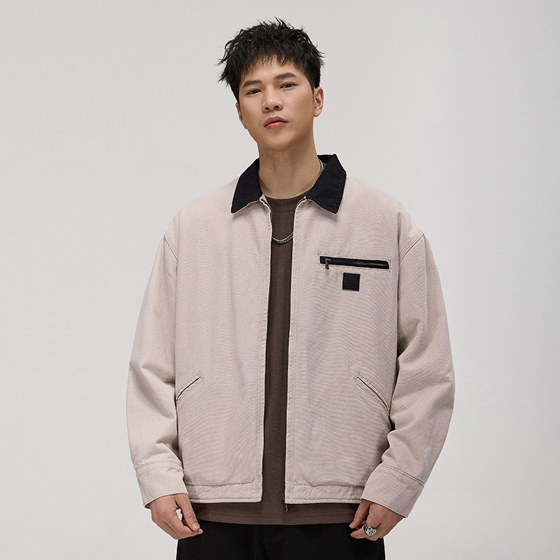 CO8000 Trendy Loose Casual Plaid Lining Contrast Lapel Carhart Detroit Workwear Jacket Men