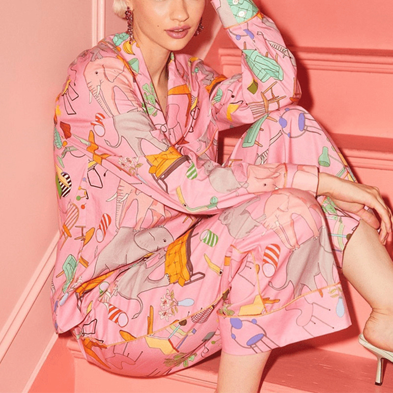 Misty's Same Style Imported Niche Designer Light Luxury Trendy Brand Ins Style Colorful Printed Long Pajamas for Women