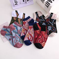 Socks Women's Boat Socks Spring and Summer Retro Knitted Flower Japanese Style Court Style 3D Embossed Low Cut Short Calf Socks One Piece Shipping 