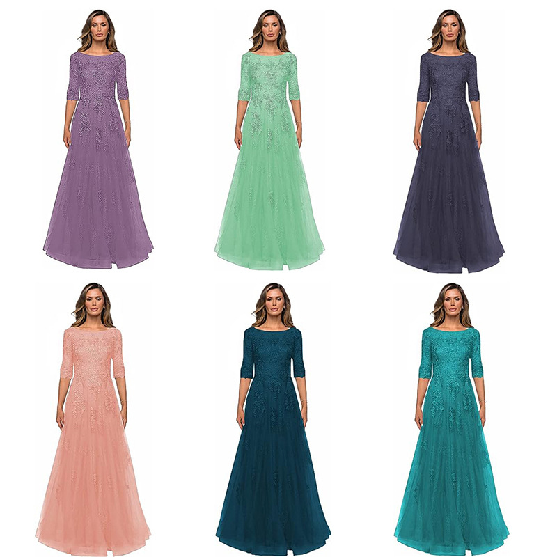 Amazon Evening Dress Elegant Lace Bridal Mother Dress Women's Formal Dress with Sleeves
