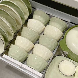 奶黄奶绿饭碗餐盘家用高颜值碗碟盘奶油碗筷碗具组合送礼陶瓷碗盘