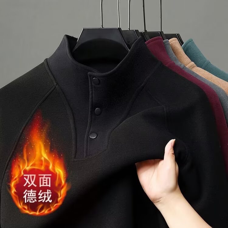 Comercio exterior hombre guapo cuello vertical camiseta de manga larga hombre chaqueta caliente con la camiseta de botón de cuello medio alto