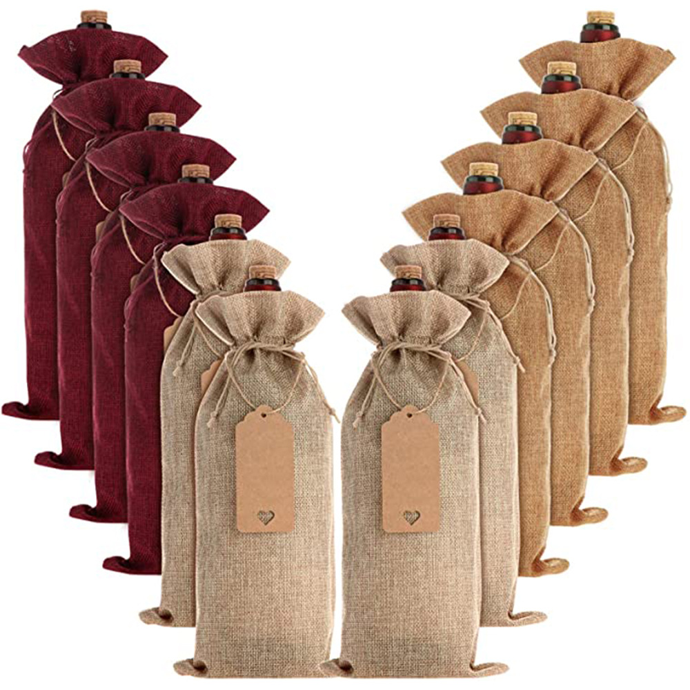 亚马逊现货 12pcs套装三色酒瓶袋 爱心牛皮纸吊牌红酒袋现货批发