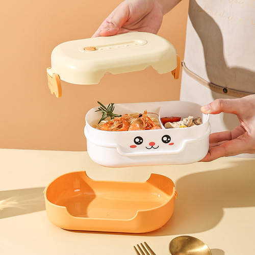 Portable food-grade PP2-compartment children's lunch box microwaveable student sealed and fresh-keeping plastic compartment lunch box