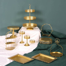 金色甜品台摆件铁艺婚庆展示架套装欧式创意蛋糕点心架