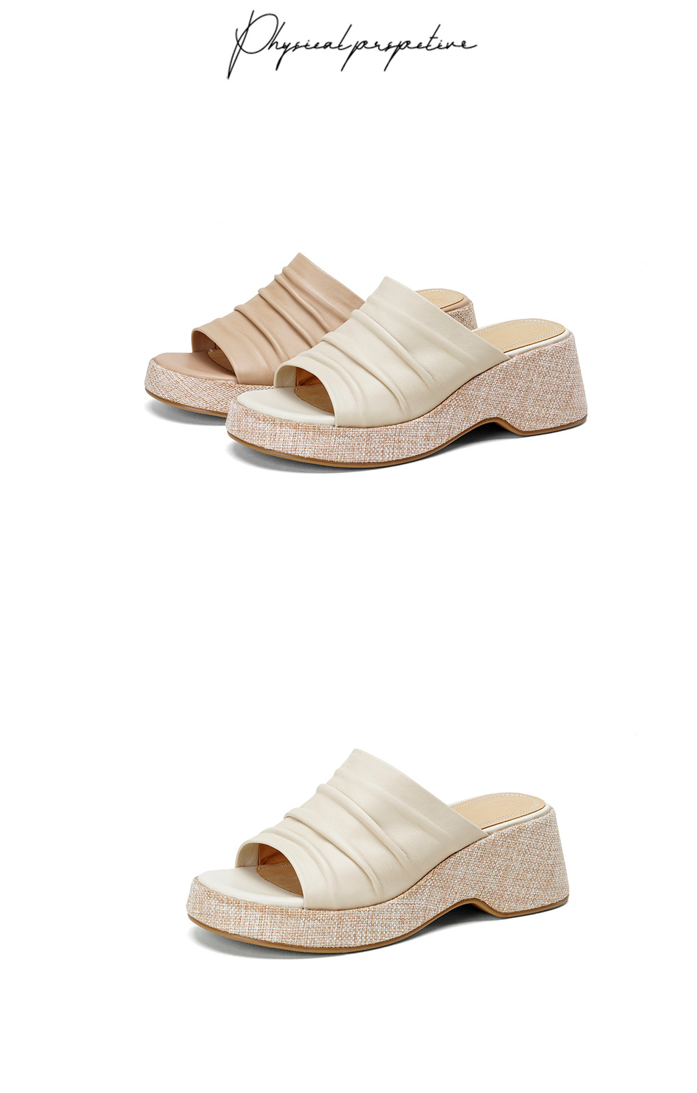 Sandal nữ da cừu gót xuồng đế dày hở mũi quai ngang — màu trắng ngà chi tiết 16