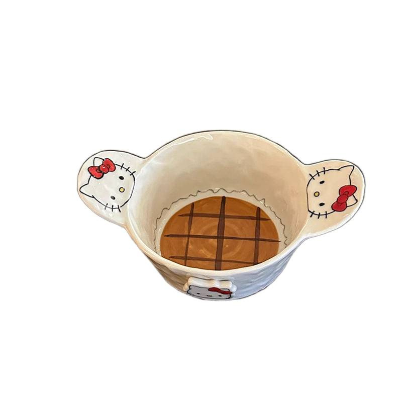 hellokitty盘子彩盘子陶瓷立体浮雕可爱饭碗餐家用沙拉菜盘碗分格|undefined