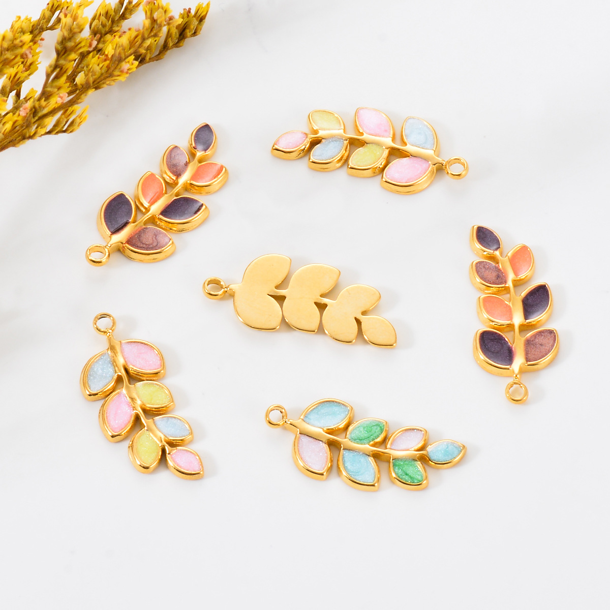 5 Pcs/package Simple Style Leaves Stainless Steel Enamel Plating Jewelry Accessories display picture 6