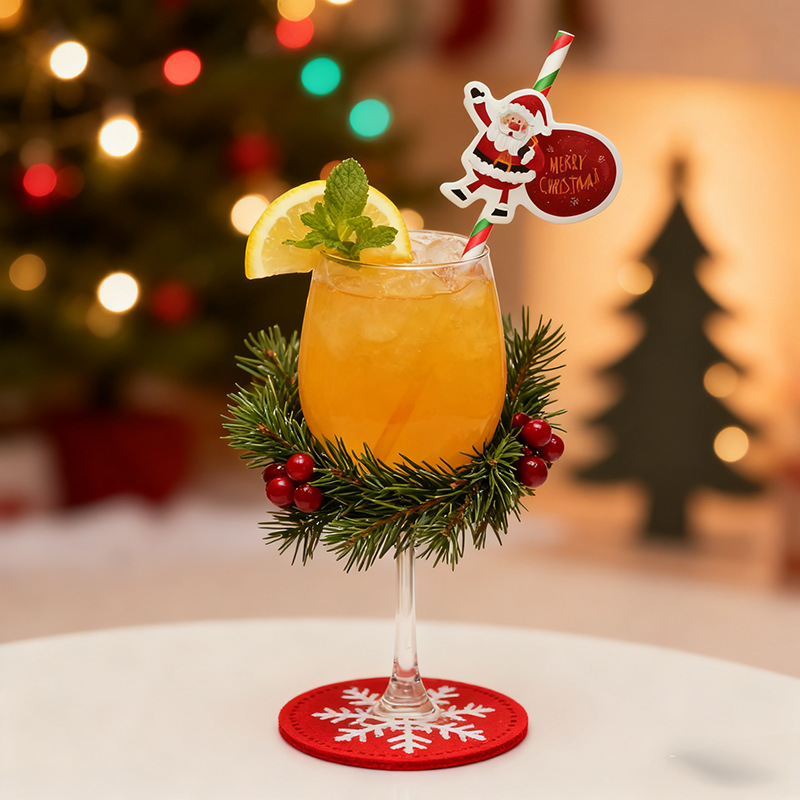 Papá Noel de fiesta de Navidad transfronteriza paja desechable postre pastel cóctel paja decorativa