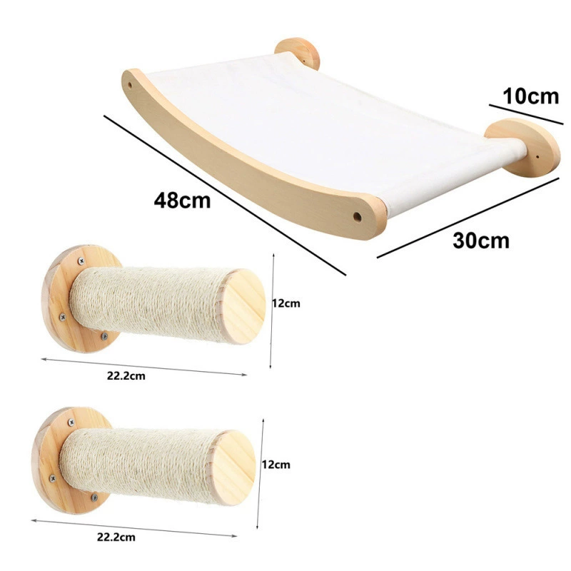 Wall-mounted Cat Climbing Frame, Sisal Hammock & Stairs, Modular Multi-Level Playset