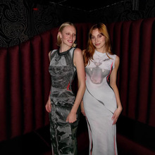 速卖通跨境女装气质圆领无袖修身时尚高级感个性印花包臀连衣裙女